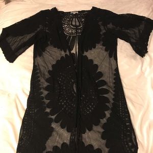 Cute Black Lace Kimono - Embroidered